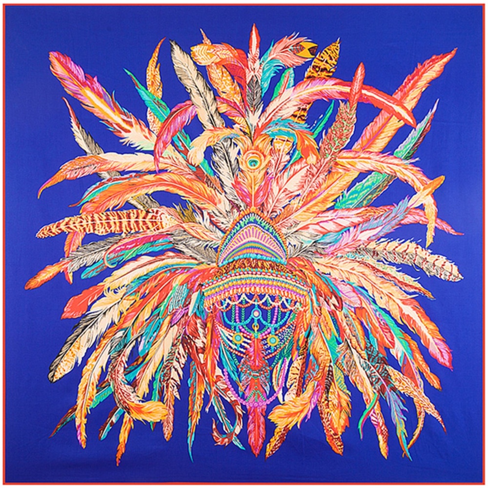 SALE  'Feather Blazing' Jewel Tone Blue Silk Twill